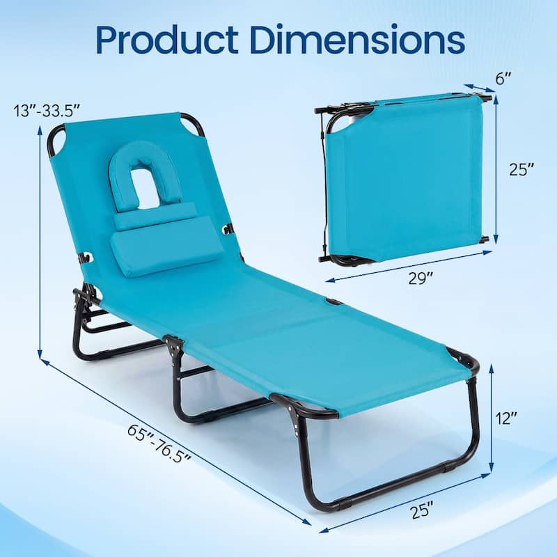 Gymax 2PCS Folding Beach Sun Lounger w/Face Hole Removable Pillows