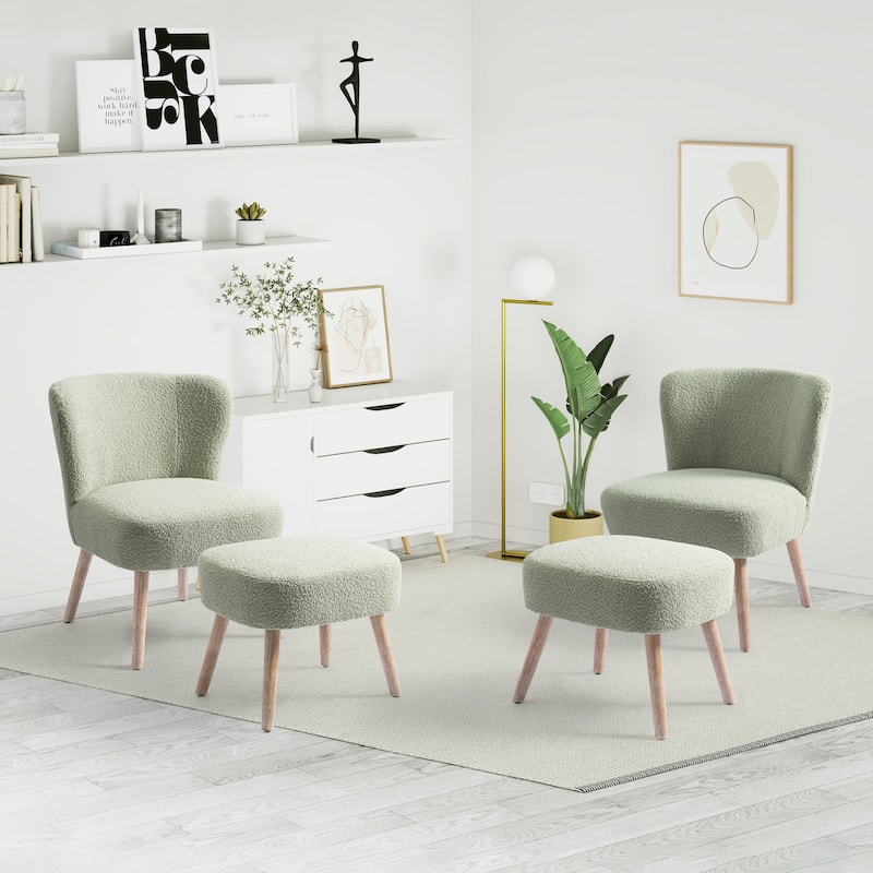 Boucle Polyester Upholstered Living Room Set - Stain Resistant (4-Piece Set)