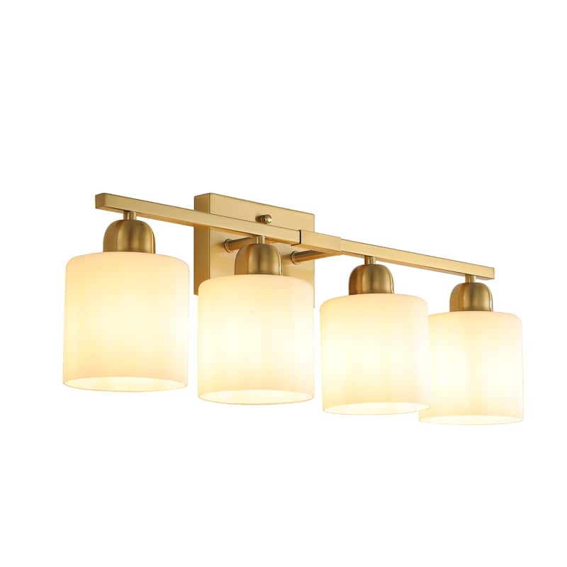 4-Light Gold Bathroom Vanity - Milky Frosted Glass - E26 Socket