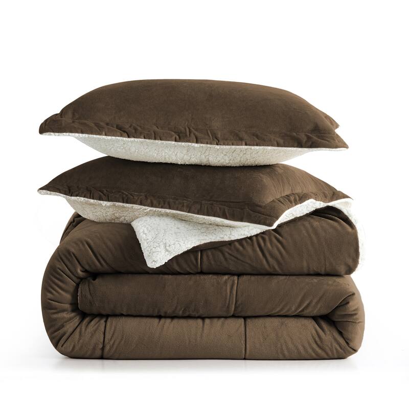 3-Piece Reversible Plush Sherpa Down Alternative Comforter Set