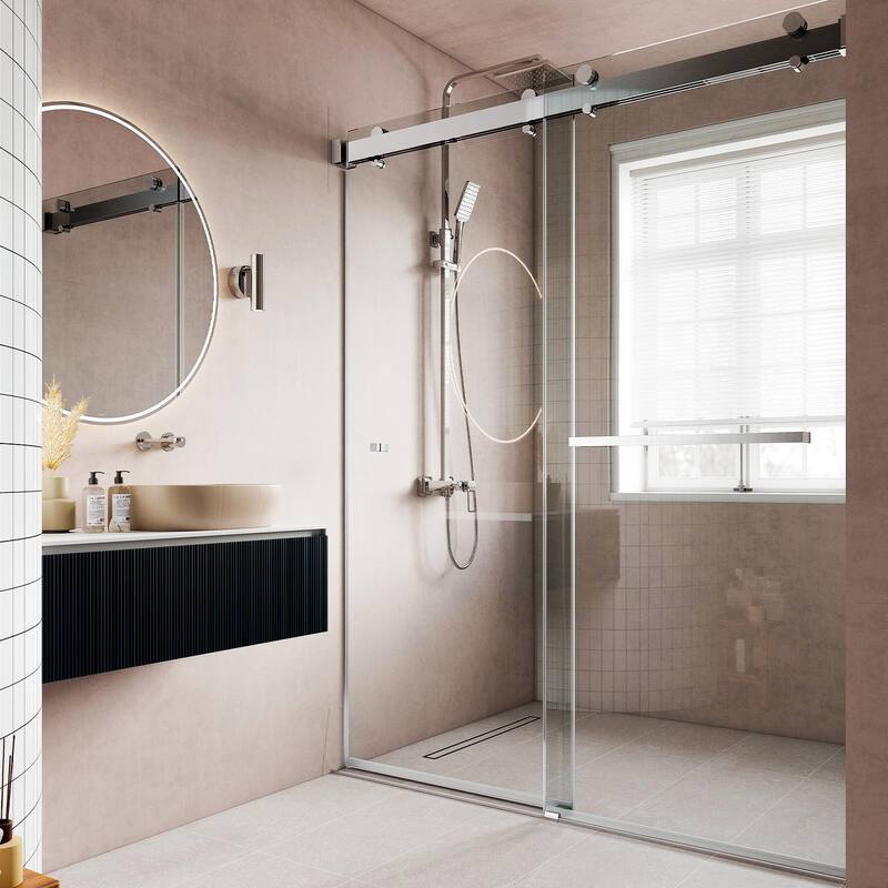 VS Series 68" - 72" W X 78" H Soft Closing Frameless Double Sliding Shower Doors With 3/8" Tempered Clear Glass - Chrome