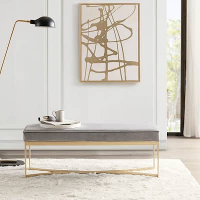 Modern Entryway Benches Sleek Standard Benches for Living Room & Bedroom Vanity Stool with Gold Metal Base & Upholstered