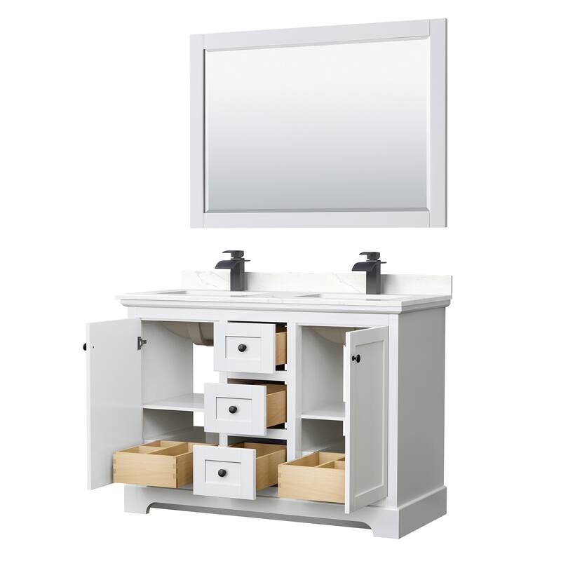 Avery 48-inch Double Vanity, Quartz Top, 46-inch Mirror