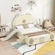preview thumbnail 1 of 11, Full Size Cute Upholstered Bed Platform Bed, Cartoon Theme NO LED/ Beige - Full