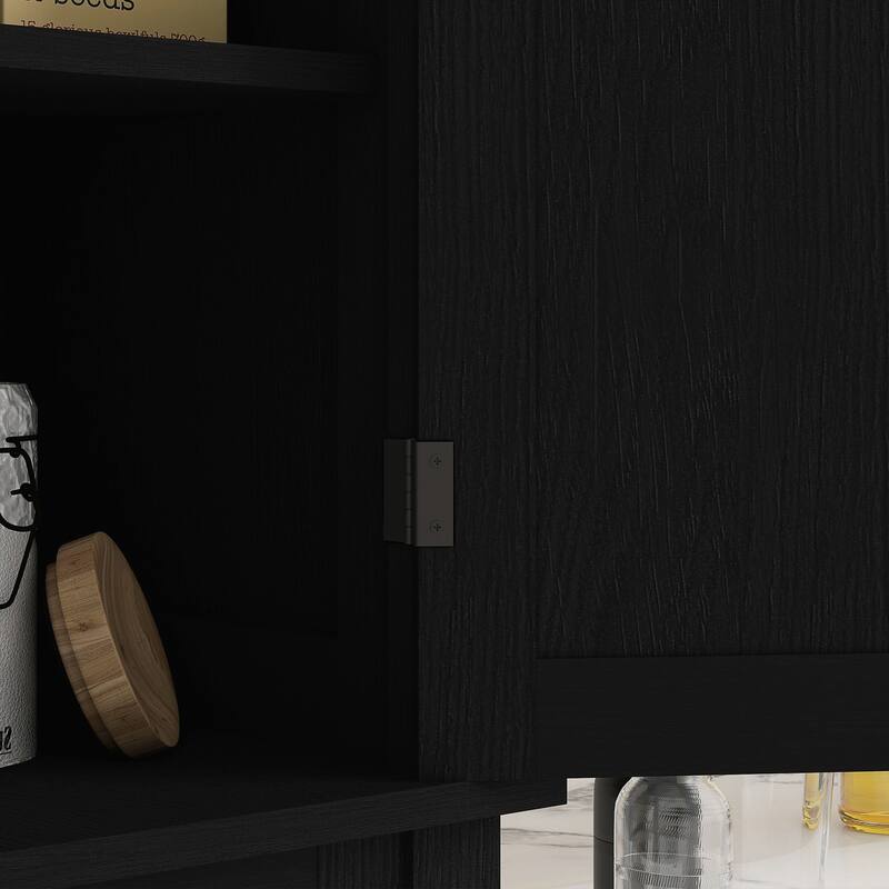 Black Wood Grain Storage Cabinet with Drawer and Adjustable Shelves Ideal for Kitchen or Bathroom - 30" W x 16" D x 72.5" H