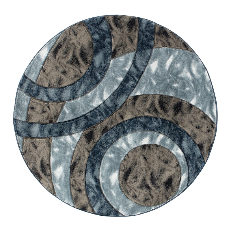 Orelsi Collection Abstract Area Rug - 8'1" Round - Blue/Brown