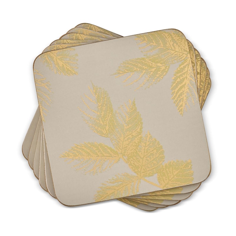 Pimpernel Set of 6 Sara Miller London Etched Leaves Coasters - Light Grey