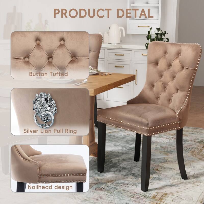 Tufted Naliheads Solid Wood Upholstered Dining Chairs (Set of 2)