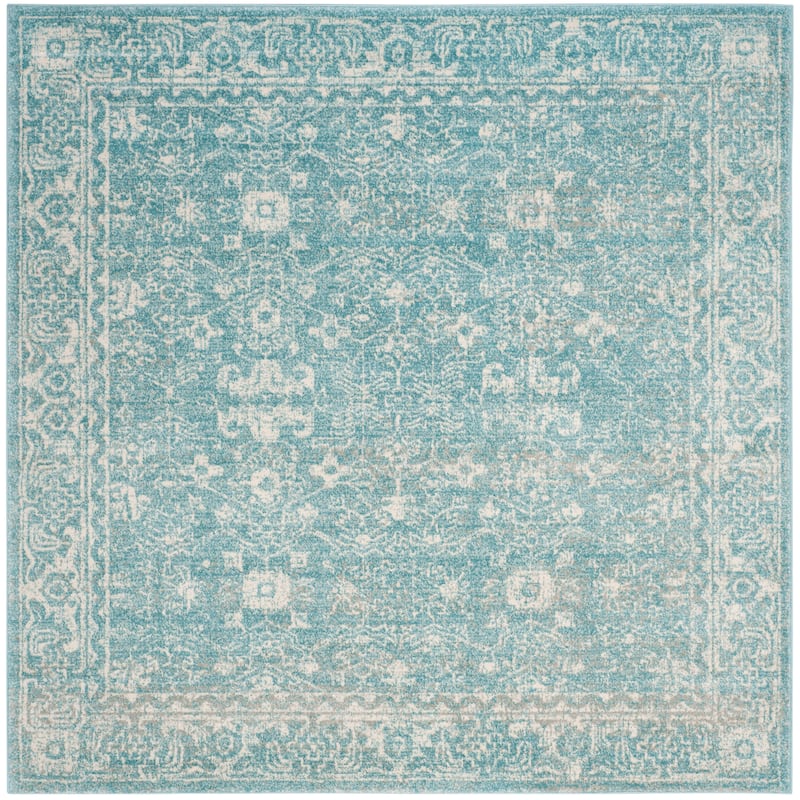 SAFAVIEH, Evoke Karola Vintage Boho Rug - 5'3" Square - Light Blue/Ivory
