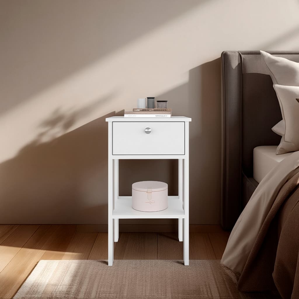 Modern Nightstand with One Drawer and Open Shelf, Compact Bedside Table
