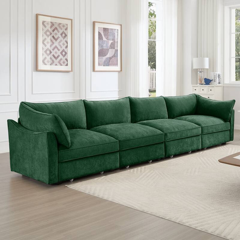 Super Large Wide and Deep Seat Sofa Couch for 4 Persons, 4 Seater Sofa with Storage Pull out Drawer Under Each Seat