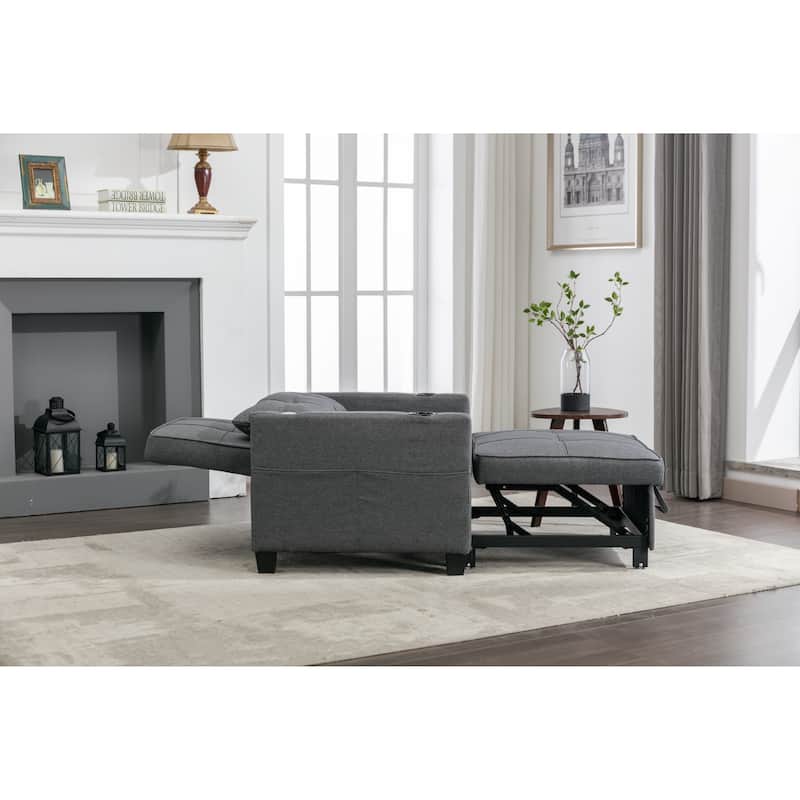 Dark Grey 68.12" Linen 3-in-1 Single Convertible Pull Out Sofa with USB Ports and Wear-resistantfor Living Room