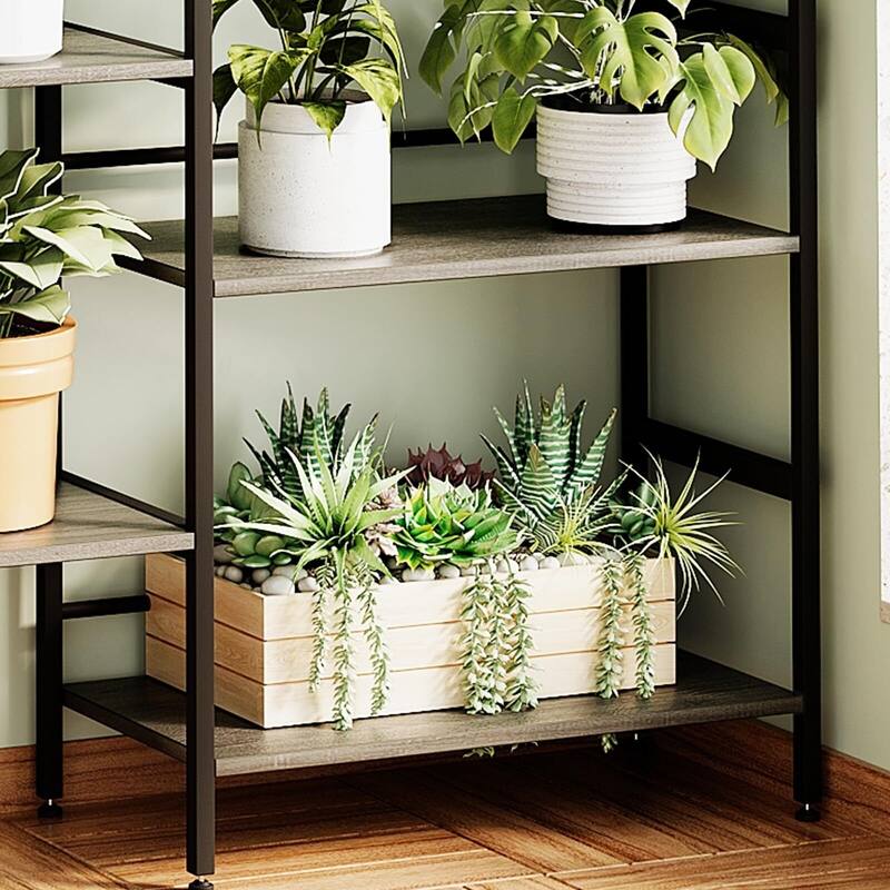 Triple Wide 5 Tier Bookshelf, Industrial Large Bookshelf with 4 Open Display Shelves