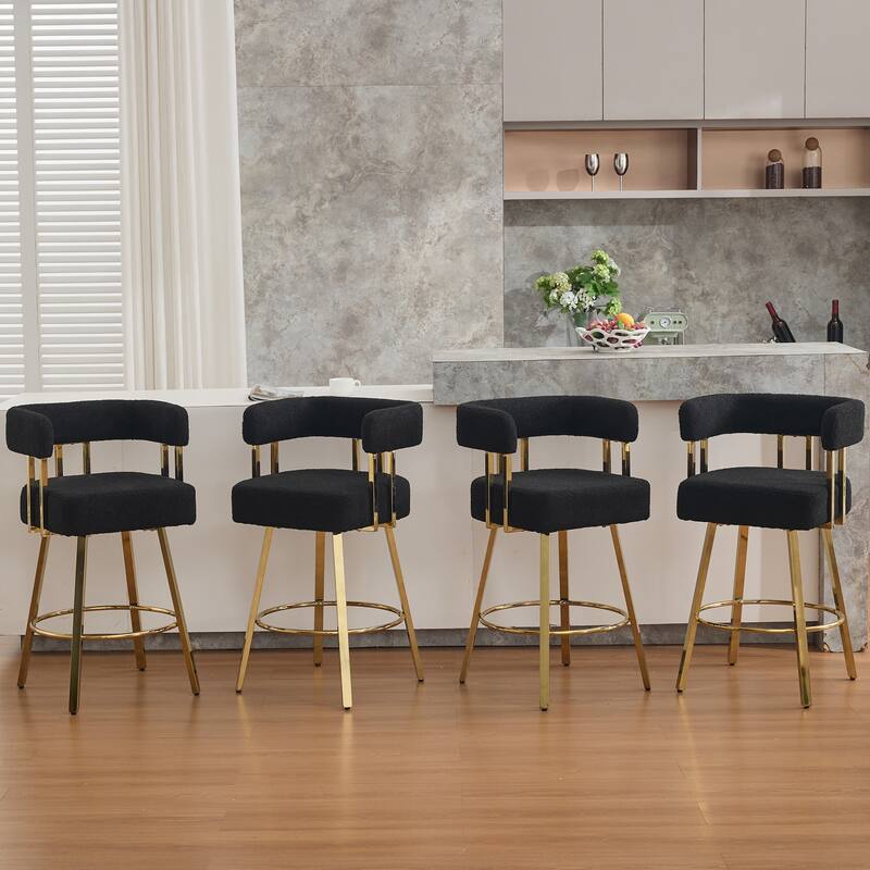 2-Piece Modern Accent Chairs with Gold Metal Legs & Teddy Upholstery, for Living Room or Office