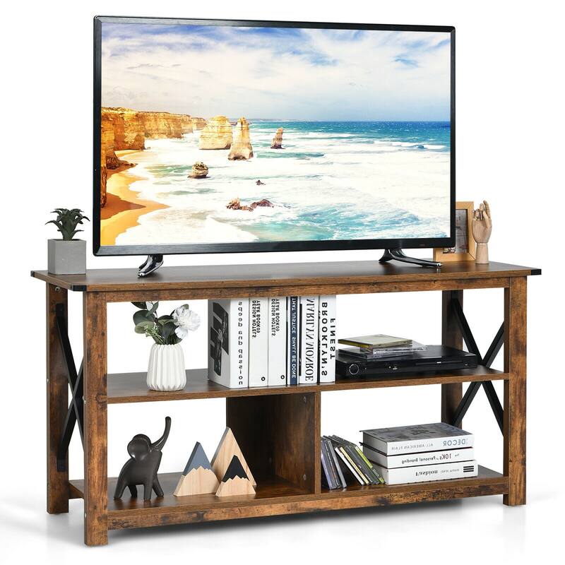 Gymax Modern Farmhouse TV Stand Entertainment Center for TV's up to - 47'' x 16'' x 23.5'' - Rustic Brown - 47'' x 16'' x 23.5''