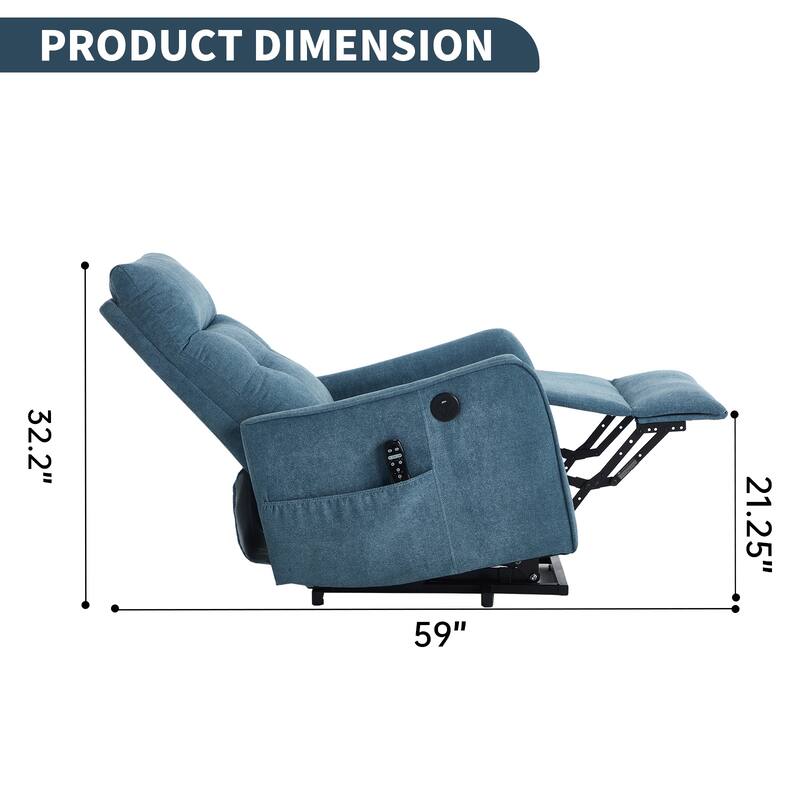 Chenille Power Lift Recliner Chair, Single Motor Heavy Duty Recliner Chair with Massage & Heat, Lounge Sofa Chair with USB Port