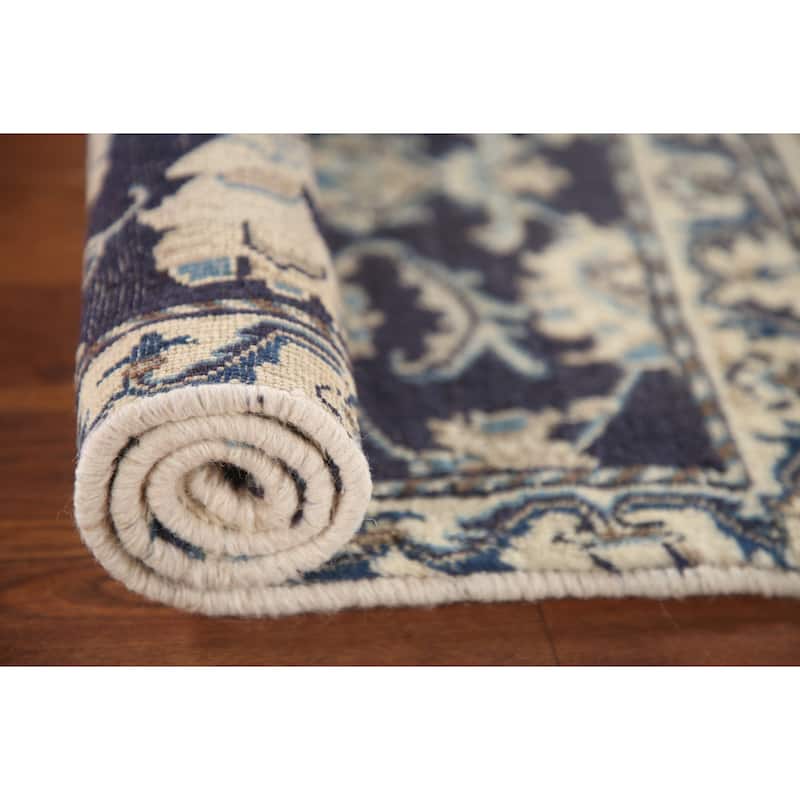 Blue Traditional Nain Persian Vintage Area Rug Handmade Wool Carpet - 1'9"x 2'10"