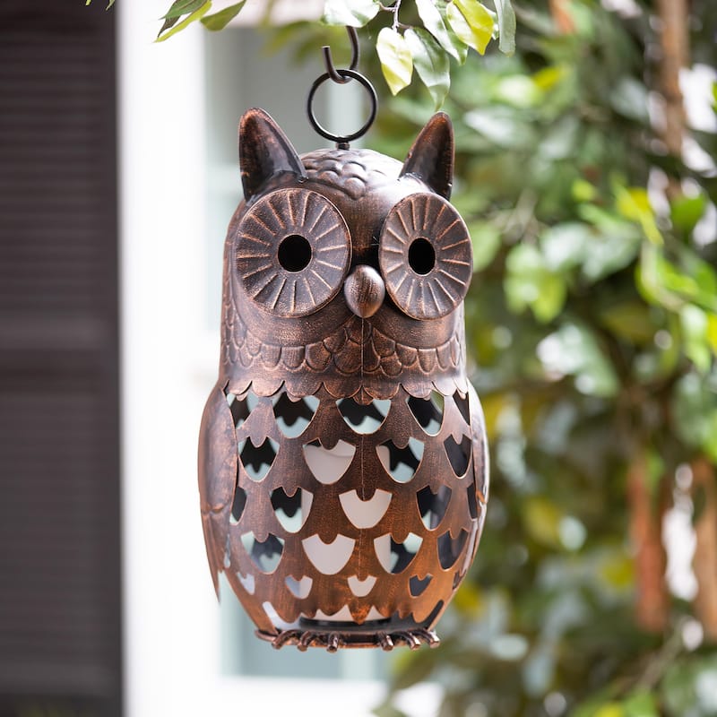 18" LED Owl Metal Garden Statue
