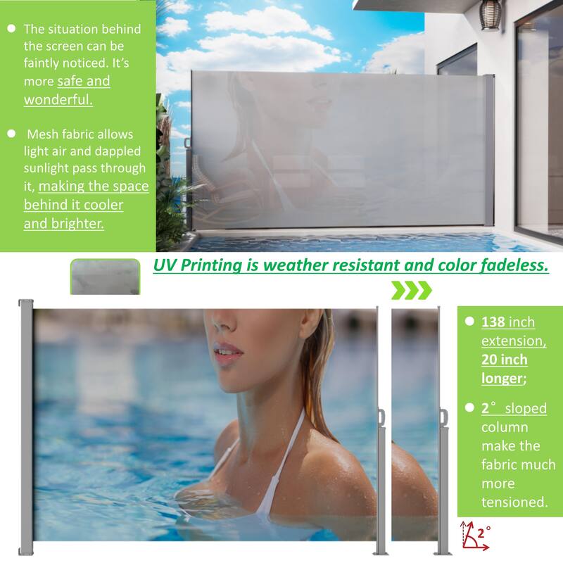 71"x138" Patio Retractable Side Awning Screen 1835P model, semi-transparent with UV printing, for blocking dust,sunshine,wind