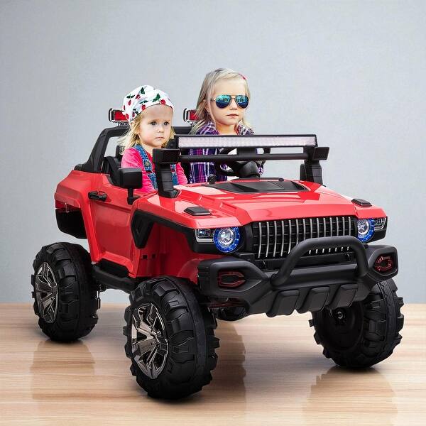 slide 2 of 10, 12V Kids Police Ride-On SUV Car with Remote Control, Siren Lights, Music, Horn, 2 Seats & Suspension, Battery-Powered Truck Toy Red