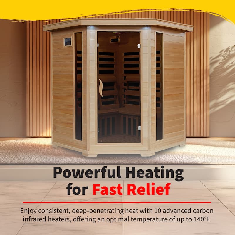 HeatWave Tucson 4-Person Hemlock Corner Infrared Sauna with 10 Carbon Heaters