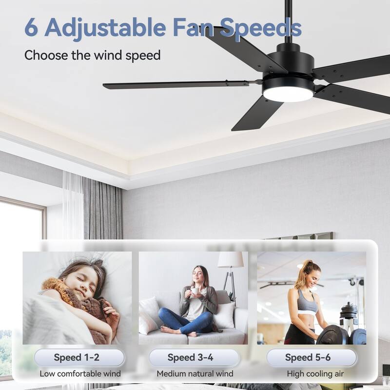 36/42/48/52/56/62/72/84-Inch Reversible Blade Integrated LED Ceiling Fan with Light Remote