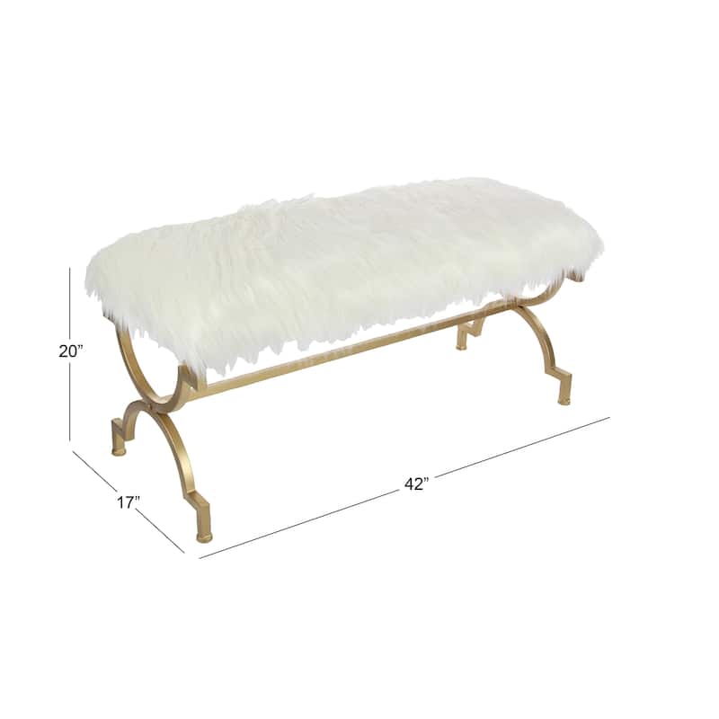 Metal Bench with White Cushion Top - Gold - Roche River Decor - 17"Wx42"Lx20"H