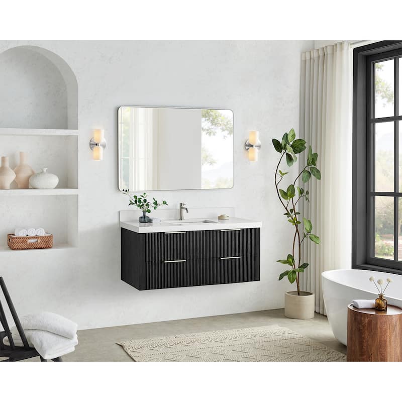 Barcelona Floating Bath Vanity with Quartz Stone Top without Mirror