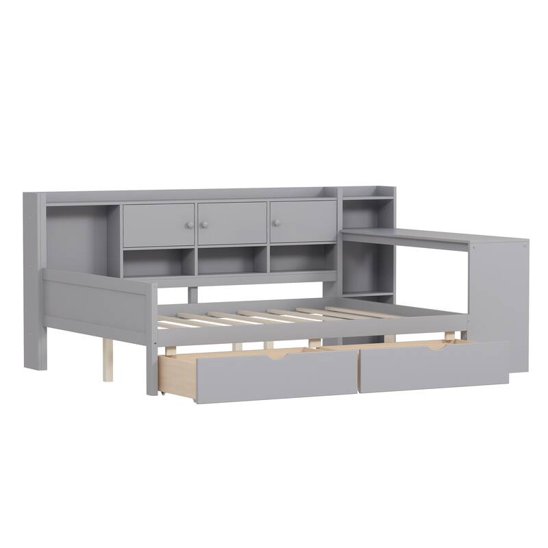 L-Shaped Daybed with Storage and Study Desk by Harper&Bright Designs