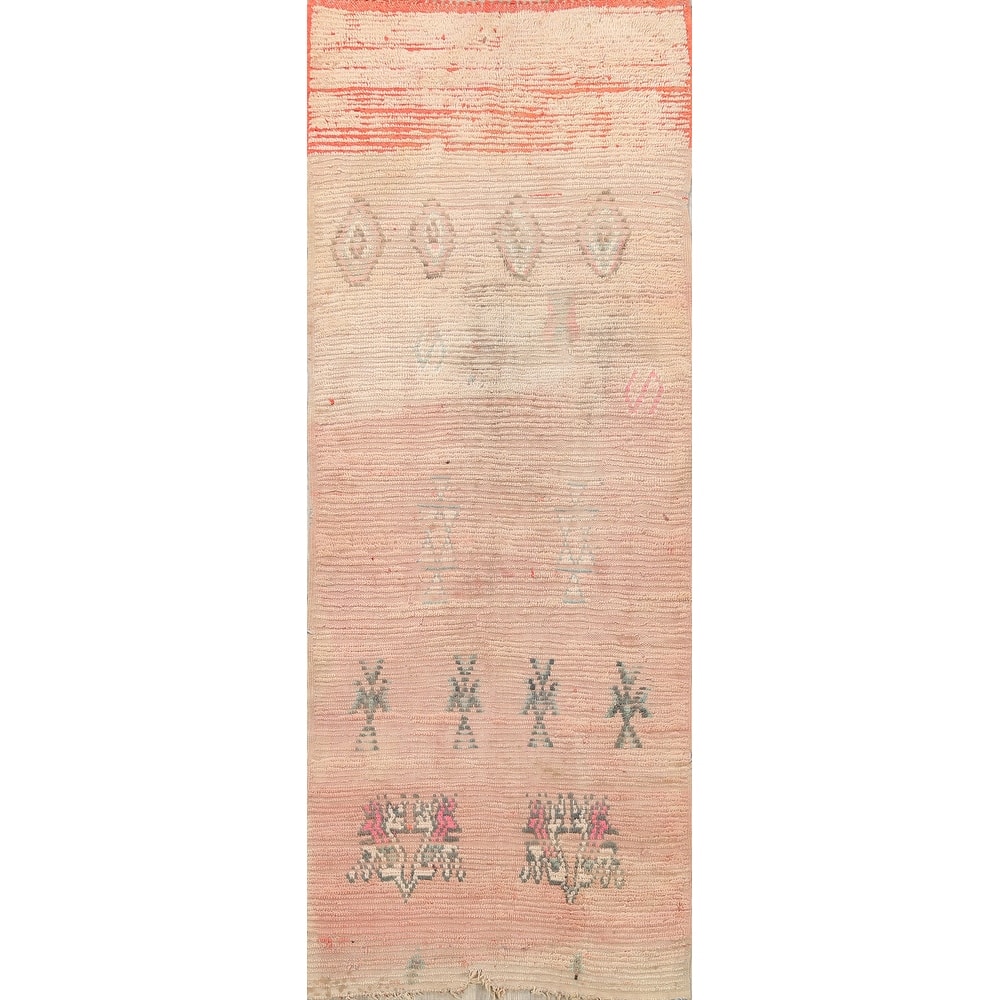 Clearance Antique Tribal Moroccan Oriental Runner Rug Wool Handmade - 3'5" x 9'4"