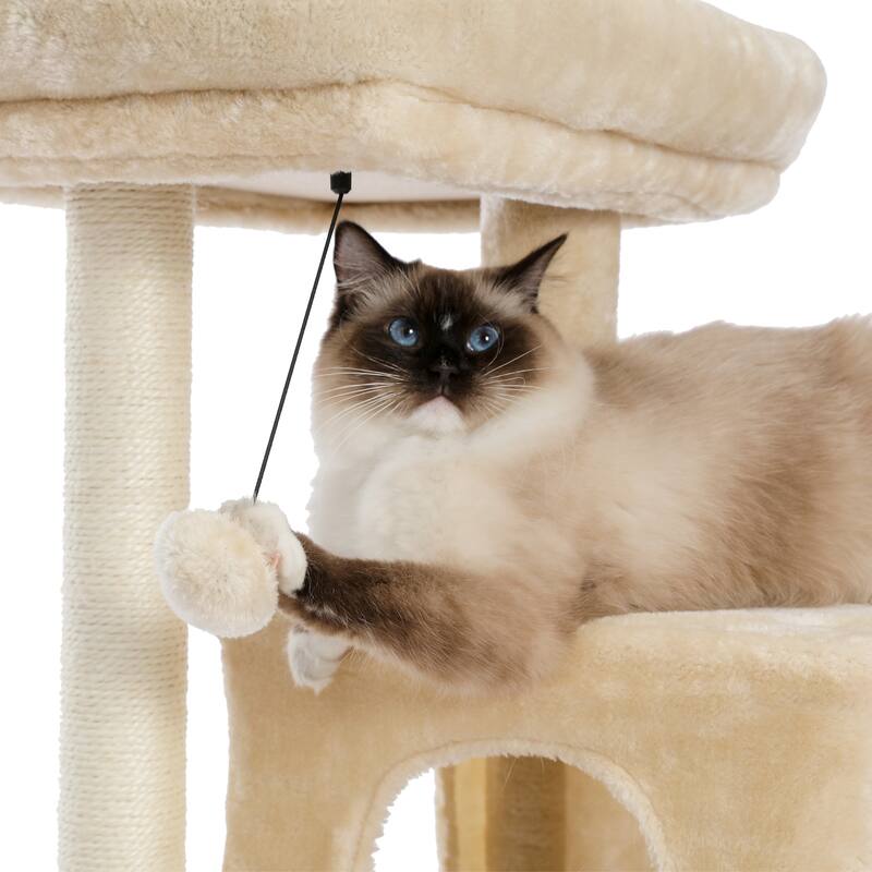 Cat Tree Luxury 34 Inches Cat Tower with Double Condos - Beige