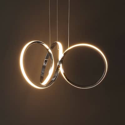 Alden 24" 1-Light Contemporary Minimalist Aluminum Ribbon Integrated LED Pendant, Chrome/Silver by JONATHAN Y