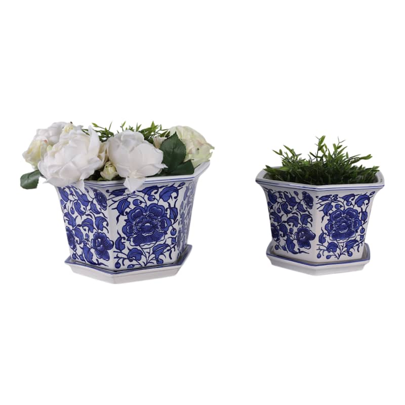 Stoneware Saucer Planters Attached Base for Home Garden (Set of 2)