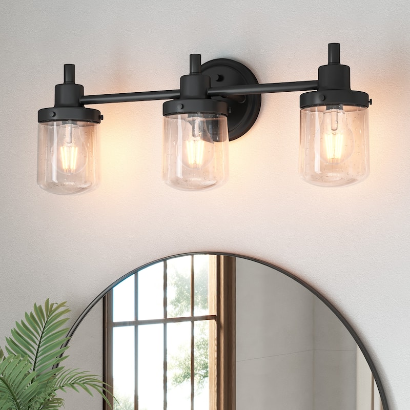 3-Light Bathroom Vanity Light with Seeded Glass Shades - 19.7'' W × 5.9'' D × 7.5'' H - 19.7'' W × 5.9'' D × 7.5'' H