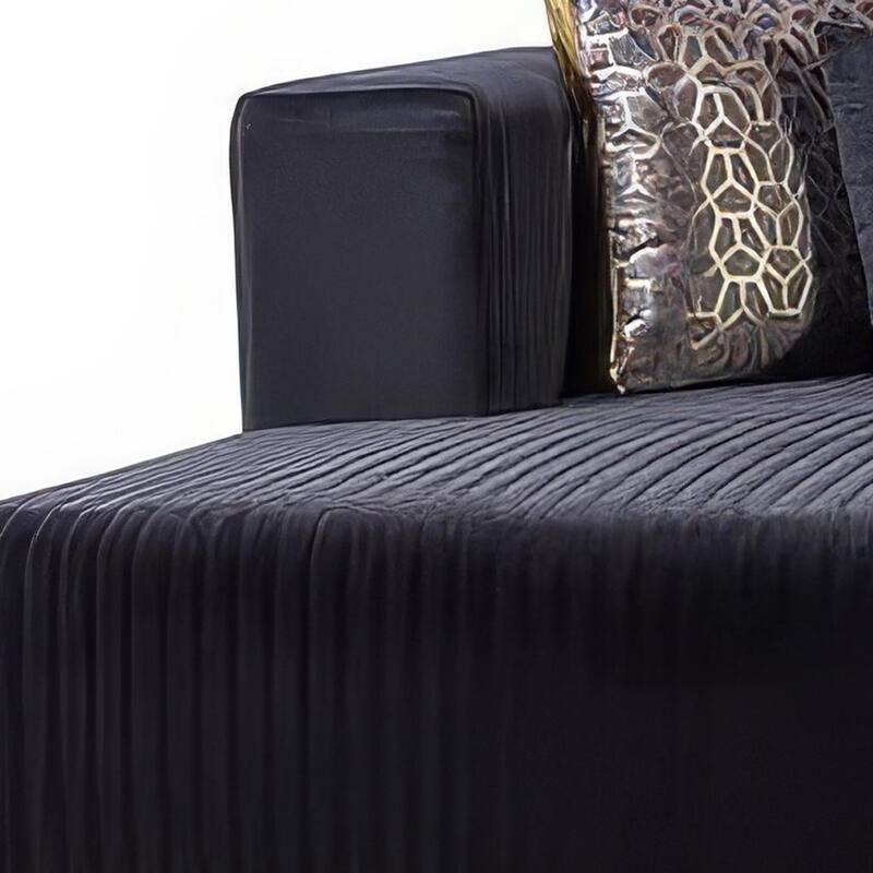 HomeRoots Black Velvet Modular U Shaped Four Piece Sofa and Chaise Sectional With Toss Pillows