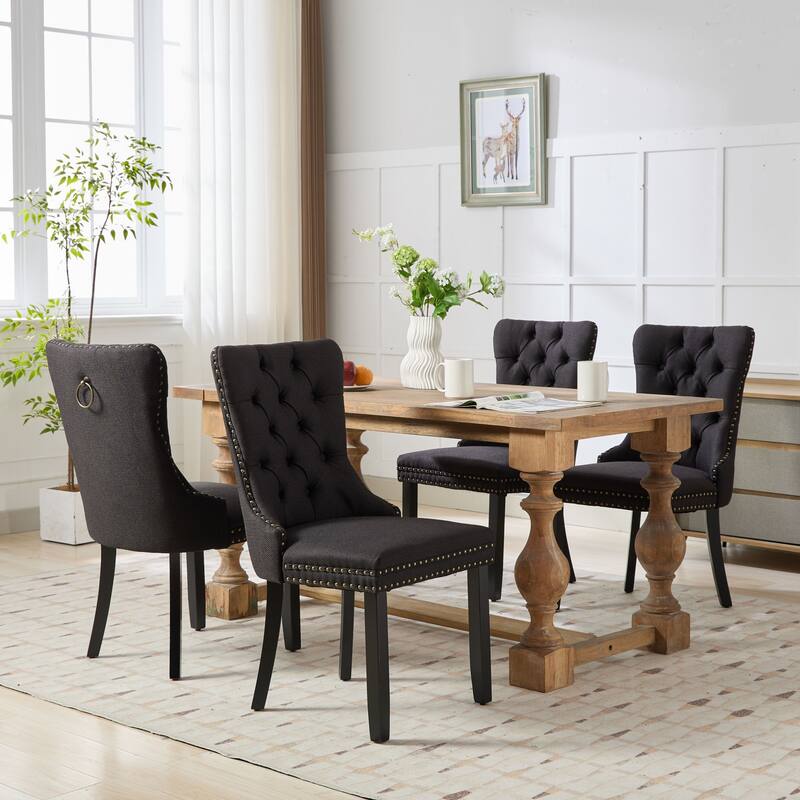 GDF Studio-Nikki Modern Wood Velvet Upholstered Dining Chair with Tufted Design, Nailhead Trim, 2-Pcs Set
