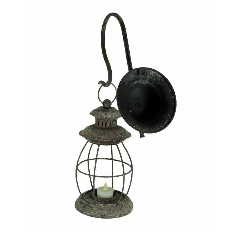 Set Of 2 Distressed Black Wall-Mounted Metal Candle Sconces Lanterns - 16.25 X 9.5 X 5 inches