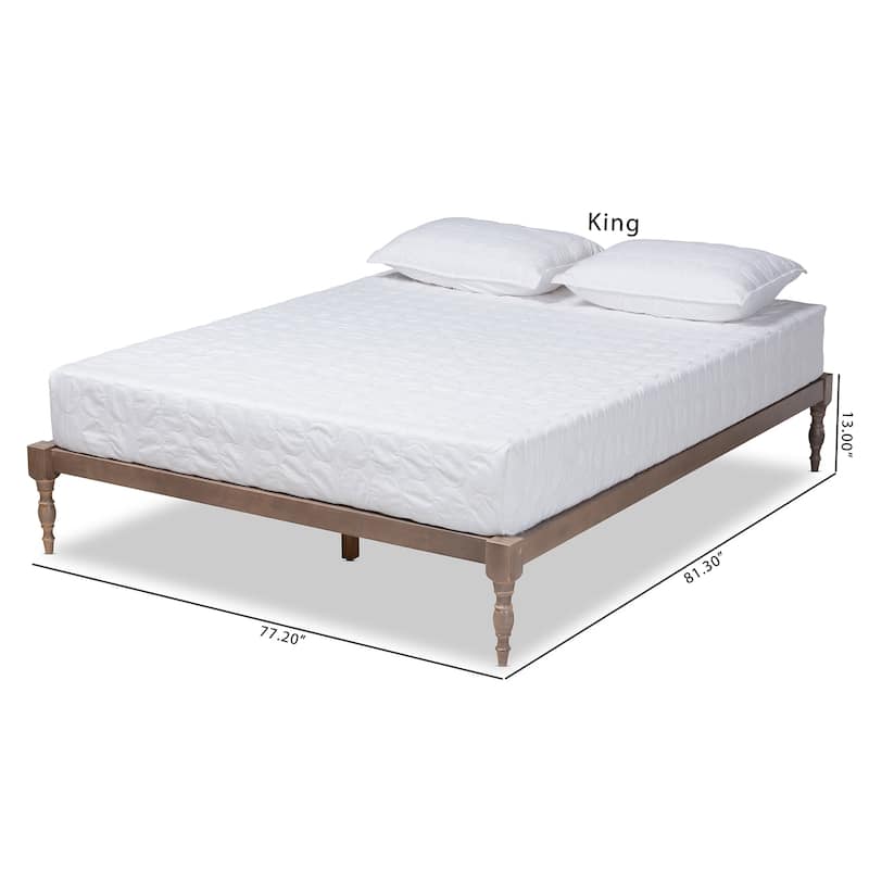 Queen Size Platform Bed Frame - Antique Oak Wood Bed - Modern Bedroom Furniture - Floor Mount Design