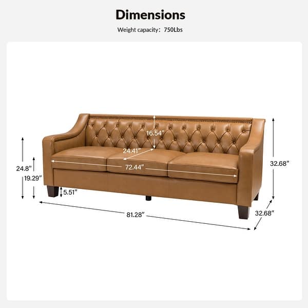 dimension image slide 6 of 8, Mateo 82.28" Wide Transitional Genuine Leather Sofa with Nailhead Trim and Button-Tufted Back