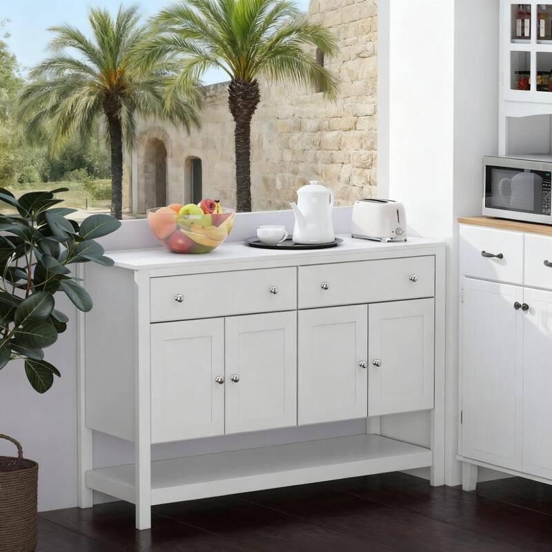 47" Sideboard Coffee Bar Cabinet with Storage, Accent Kitchen Storage Cabinet with Open Shelves for Living Room, Dining Room