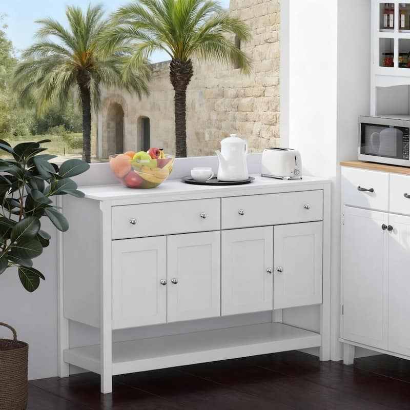 Sideboard 47" Coffee Bar Cabinet Accent Kitchen Cabinet for Living Room, White