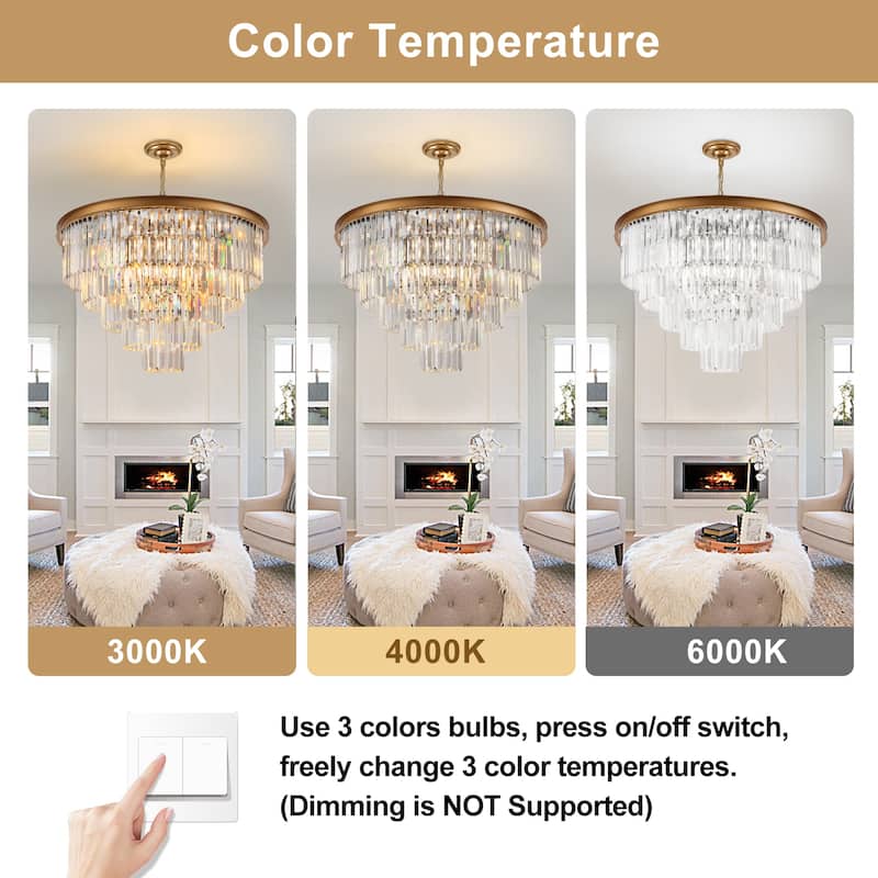 Modern Crystal Chandelier, Black Luxury Adjustable Pendant Light for Living Room(Bulbs Included)