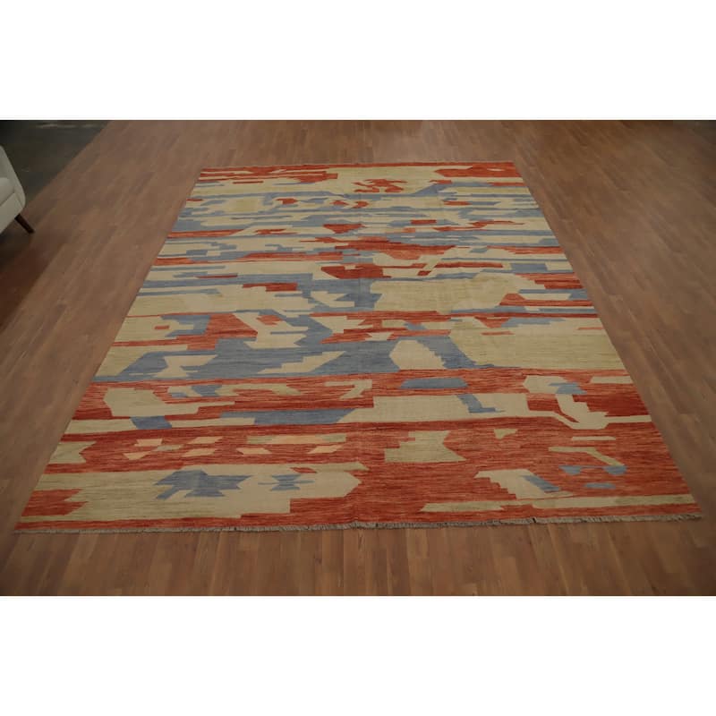 Hand Woven Oriental 100% Wool Carpet Southwestern Modern Multi-Colored Kilim Area Rug - 11' 9'' X 9' 4''