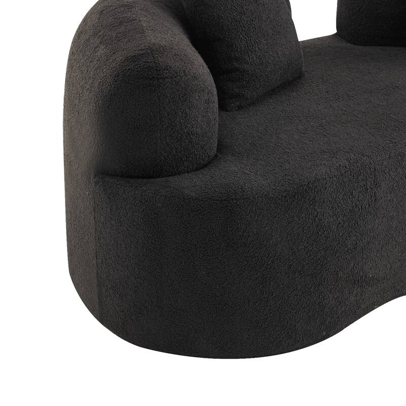Curved Loveseat Sofa with 2 Pillows, Full Compression Sponge Boneless Floor Couch, Teddy Velvet Upholstered Cloud Couch