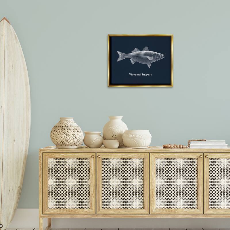 Stupell Vineyard Stripers Fish Framed Floater Canvas Wall Art Design By Phillipa Katz