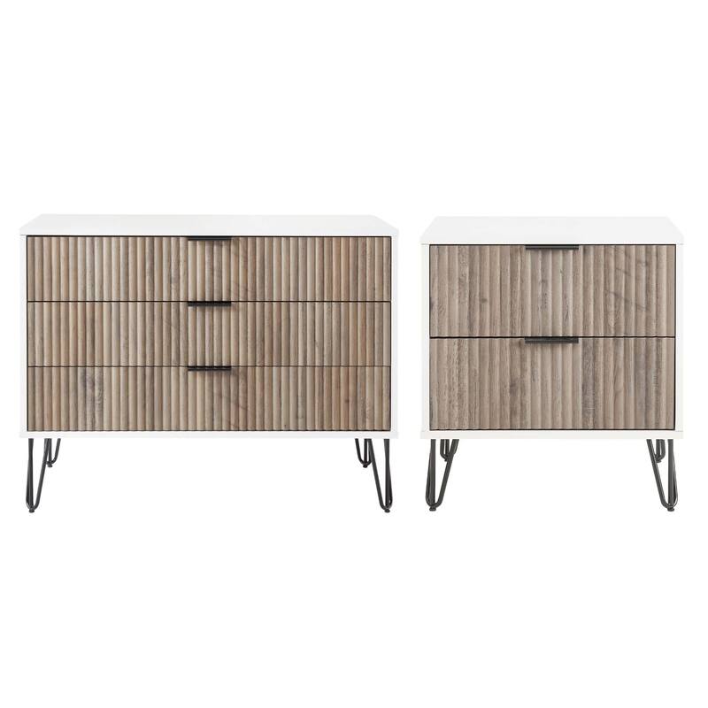 Manhattan Comfort 2-Piece Dumbo Modern Standard 3-Drawer Dresse 2.0 Nightstand Set