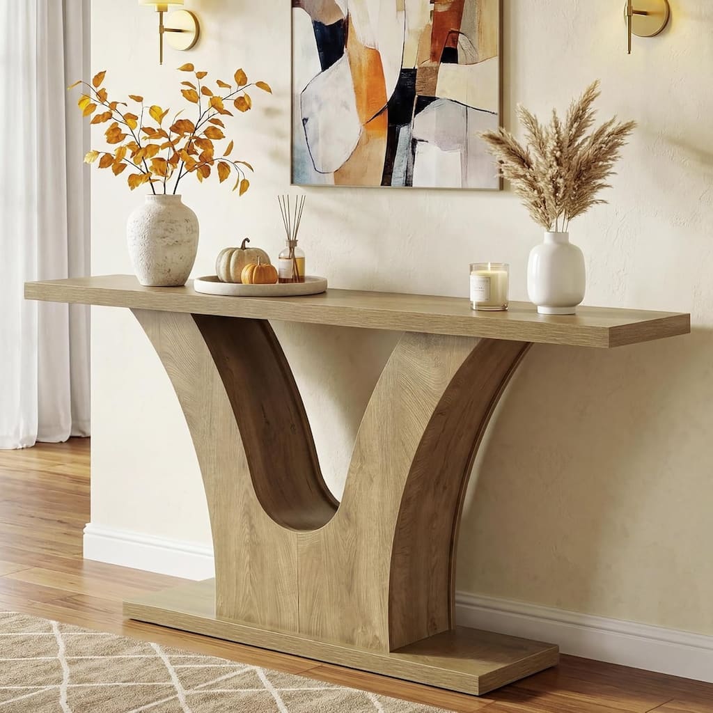 63-Inch Entryway Console Table with Curved U-shaped Base
