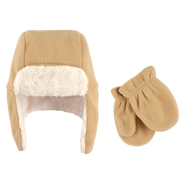 slide 1 of 1, Hudson Baby Infant Fleece Trapper Hat and Mitten 2pc Set, Tan 0-6 Months - Tan Baby