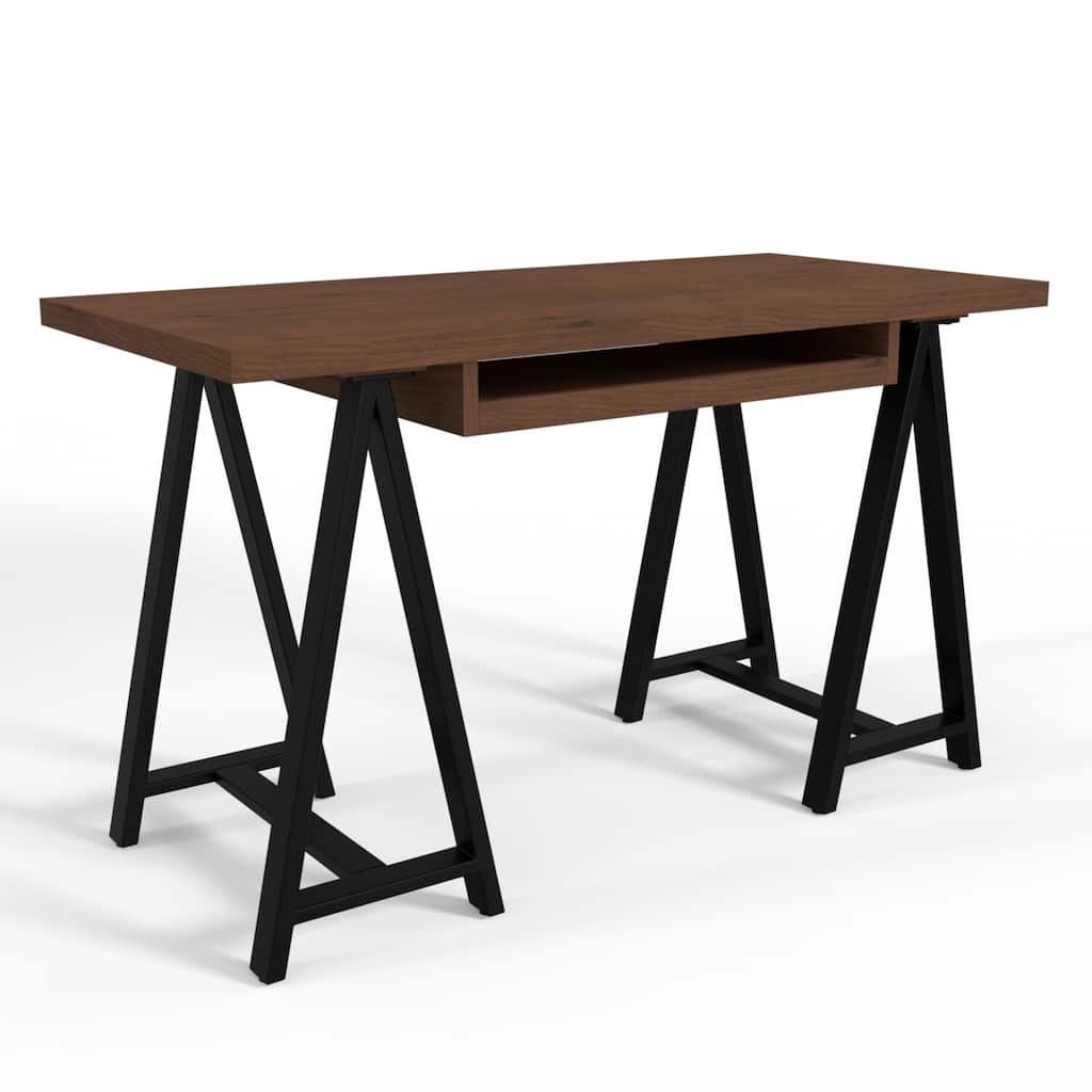 Walnut Veneer Desk - 50" Wide Industrial Office Desk with Keyboard Tray & Spacious Surface