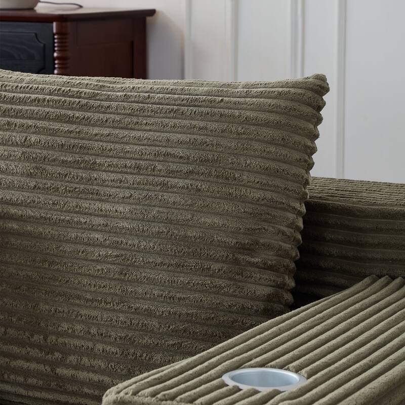 Modular Sectional Cloud Couch, Oversized Corduroy Fabric Deep Seat Sofa, Upholstered Sofa with Armrests & Cup Holders